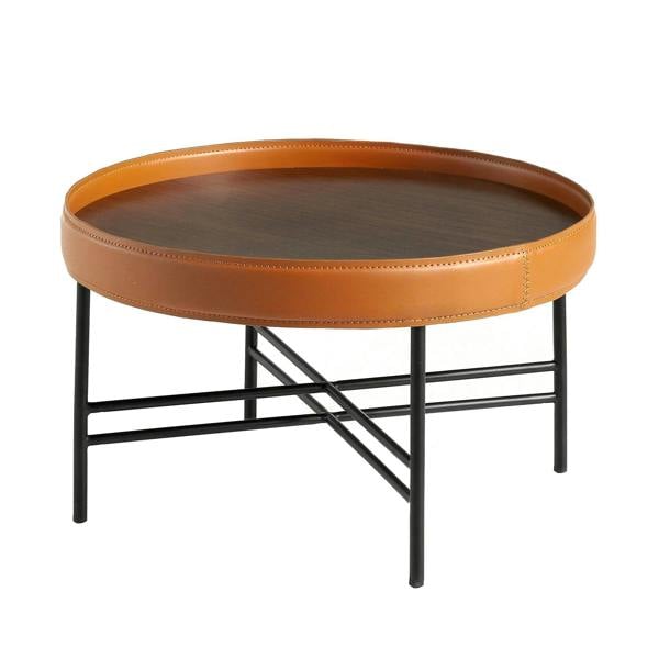 Angel Cerdá Round Coffee Table in Leatherette, Walnut and Black Steel 2058