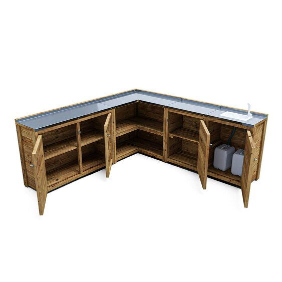 Dunster House Garden Kitchen with Right Side Sink, W2m x D2m / W7' x D7', With Stainless Steel Countertop, UNIT III