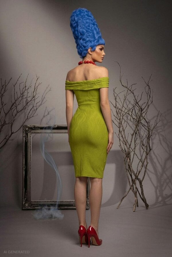 Goddiva Strapless Bodycon Midi Marge Simpson-Inspired Halloween Costume - Lime Green by Goddiva