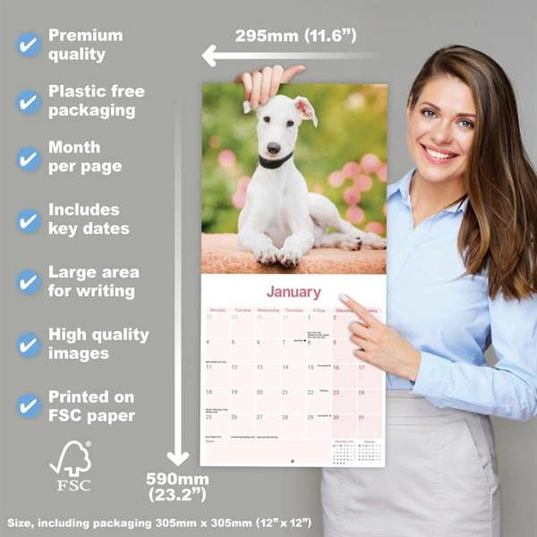 Greyhound Calendar 2027, Wall Calendars, Month To View, Dogs, Gift