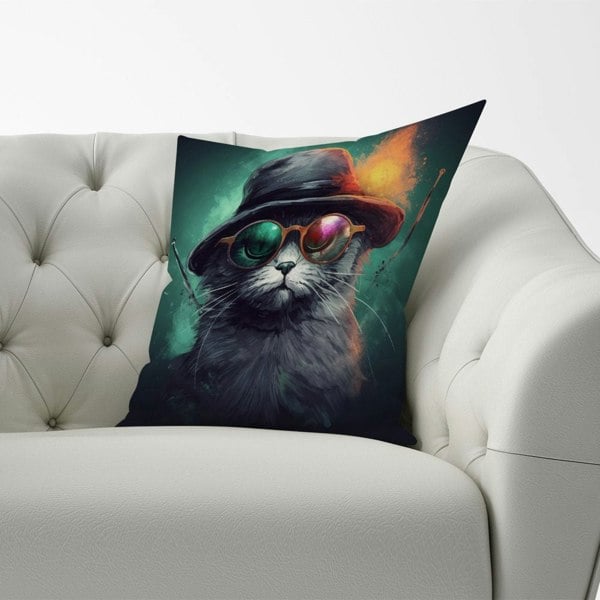 Warren Reed Fiery Cat In A Hat Cushions