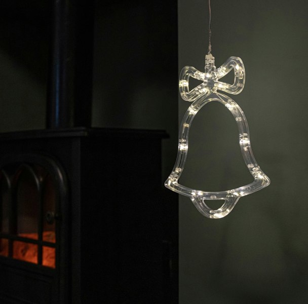 Samuel Alexander 21cm Battery Operated Light up Christmas Bell Window Decoration with Warm White LEDs