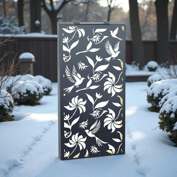 EDH Door Hardware Large Solar Wall Panel with Birds Outdoor Metal Wall Art with Warm LED Light Weatherproof Garden & Patio Décor