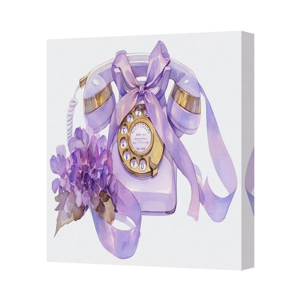 Benjamin Tate Design Purple Rotary Phone Canvas Art Print With Lavender Ribbon Bouquet