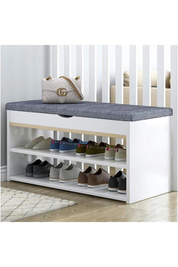 3-Tier Shoe Storage Bench with Padded Seat