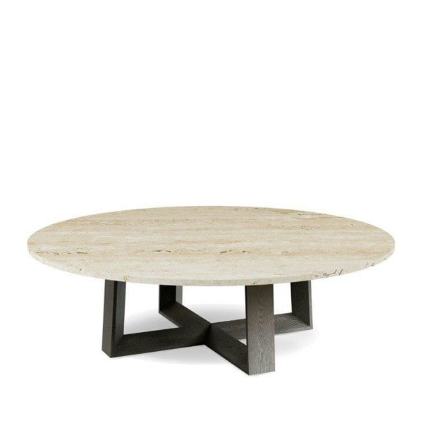 Cadiz Large Round Coffee Table with Travertine Stone Top & Natural Black Oak Frame by Gillmore British Design © GillmoreSPACE Ltd
