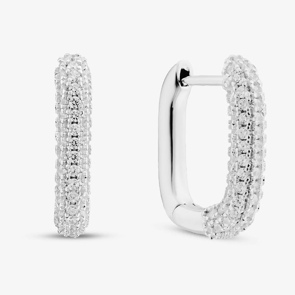 T. H. Baker sterling Silver Rhodium Plated White Cubic Zirconia Creole Earrings 8.58.0029