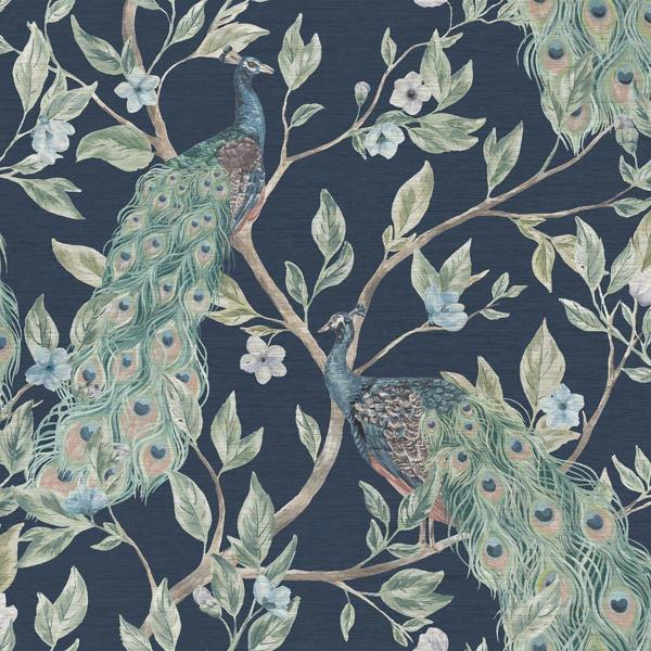 World Of Wallpaper Keeka Peacock Wallpaper - Navy - 