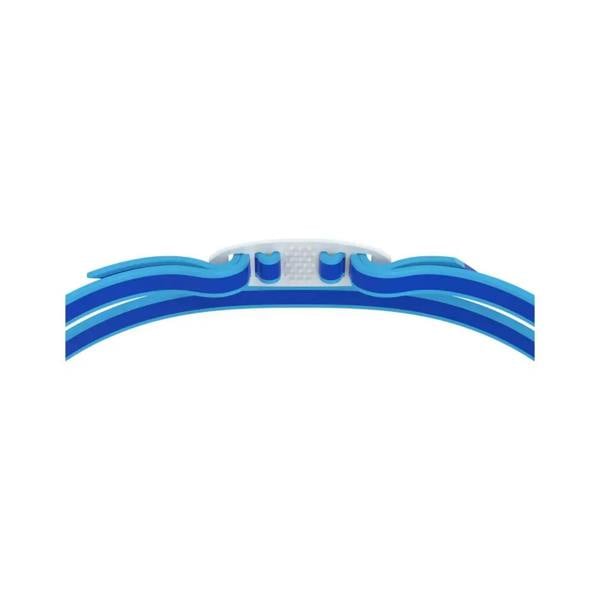Speedo Vanquisher 3.0 mirrored junior swim goggle with blue and white plastic water bottle cap wave design