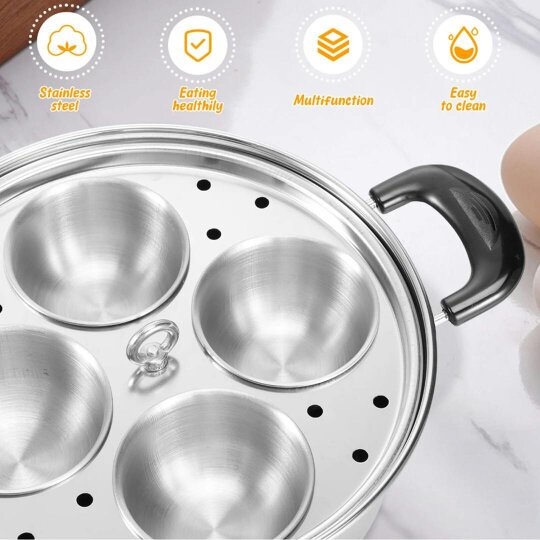 Havendro Egg Poacher Poached Egg Maker Pot Egg Poaching Pan 4 Bowls Stainless Steel Tool