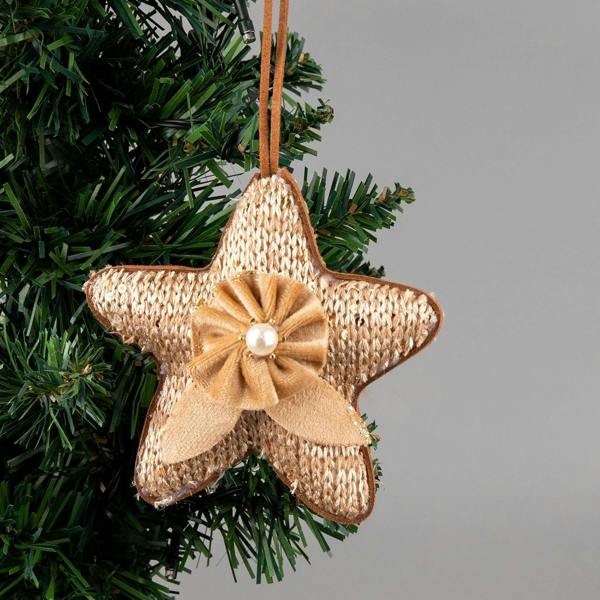 12cm Gold Jute Star Christmas Tree Hanging Decorations, 3 Piece Seasonal Ornament Set image 3