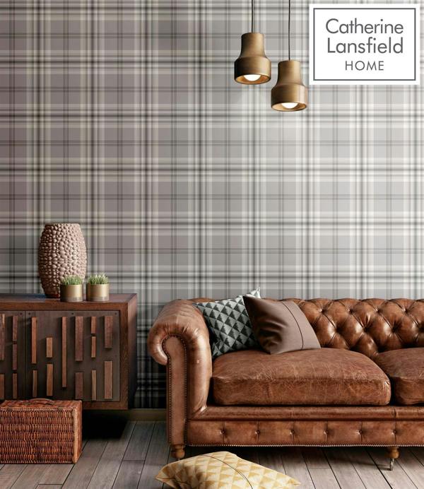 Catherine Lansfield Kelso Check Light Grey Wallpaper