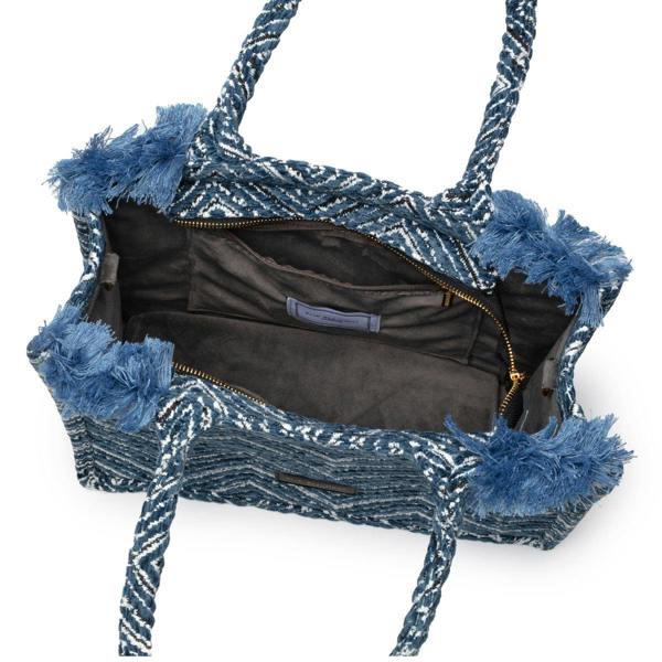 Elie Beaumont Fabric Tote - Velvet Teal Chevron