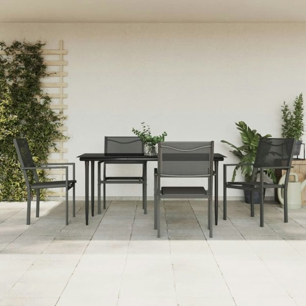 Berkfield 5 Piece Garden Dining Set Black Steel and Textilene