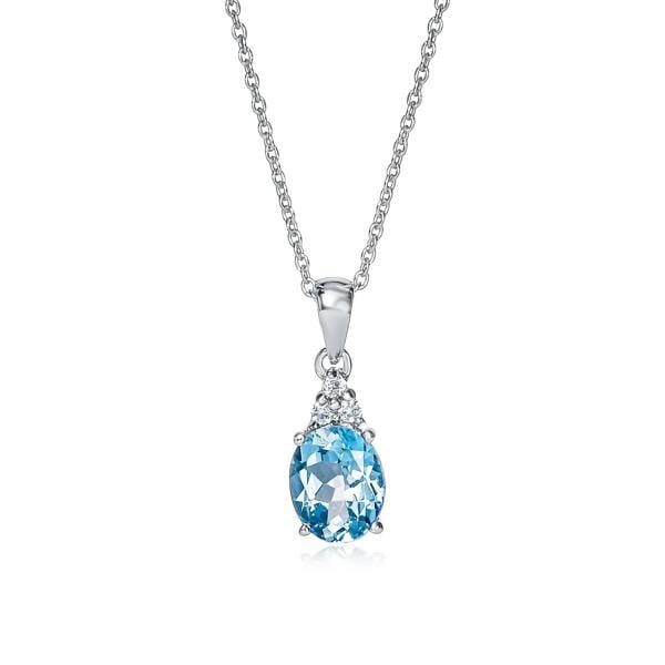 namana 925 Sterling Silver Oval Shaped Blue Topaz Pendant Necklace