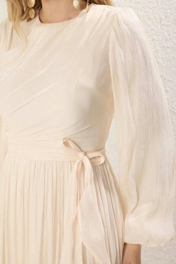 WOVCOR Belted Glittery Lined Chiffon Dress