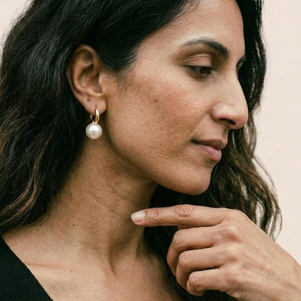 The Colourful Aura Gold Hoop Pearl Drop Earrings