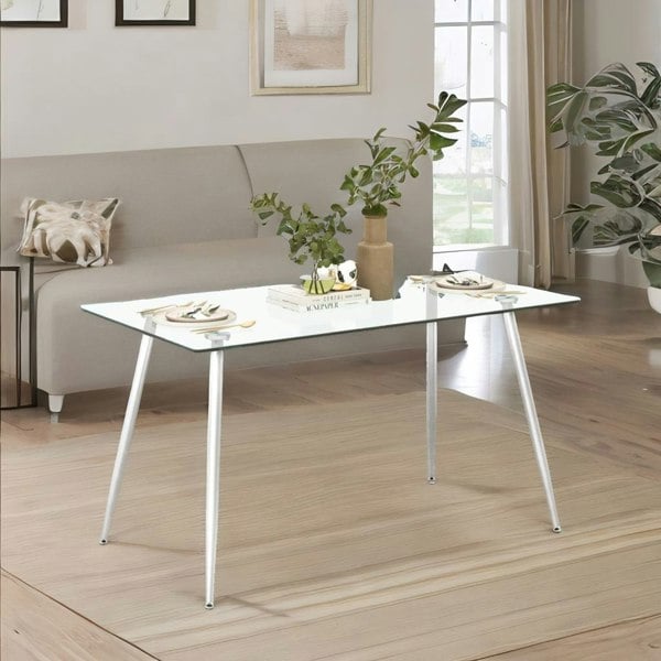 Rafaelo Mobilia 4 Seater Dining Table With Tempered Glass Top Silver