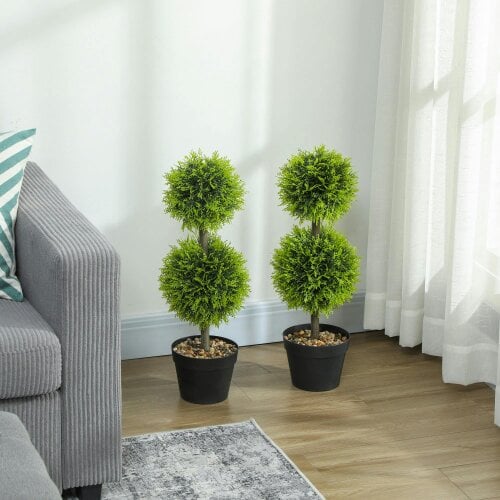 Wyld Haus Leka Fadi Set Of 2 Artificial Boxwood Ball Topiary Trees With Double Ball Design H8 60cm
