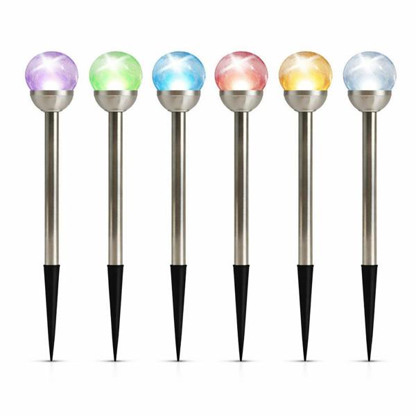 Gardenwize Pack of 6 Solar Stake Lights – Crackle Glass Ball 8cm LED Lights