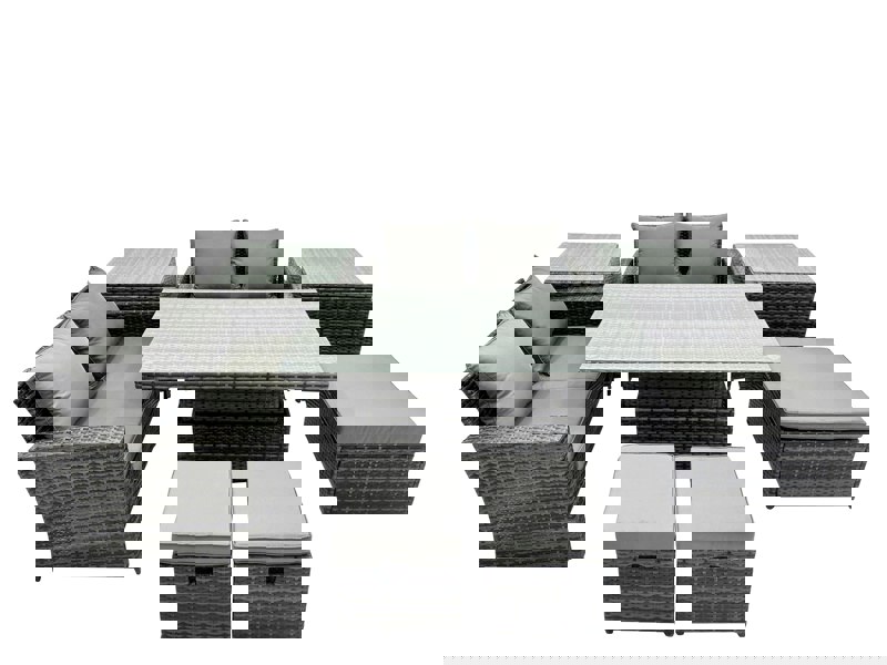 Fimous Outdoor Love Sofa Set 7 Seat Rattan Garden Furniture Set with Adjustable Lifting Dining or Coffee Table Dark Grey Mixed