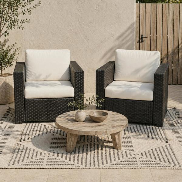 Wyld Haus Vamino Black Rattan Set Of 2 Armchairs With Woven Finish (Table Not Included)