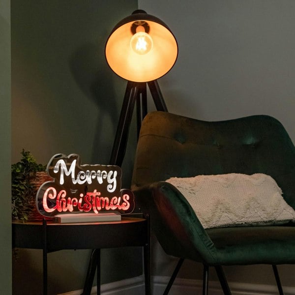 Samuel Alexander 32cm Infinity Merry Christmas on Wooden Base with Red and White LEDs