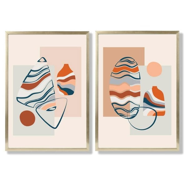 Sage Green Geometric Pineapple Fruit Set of 2 Art Prints with Gold Frame