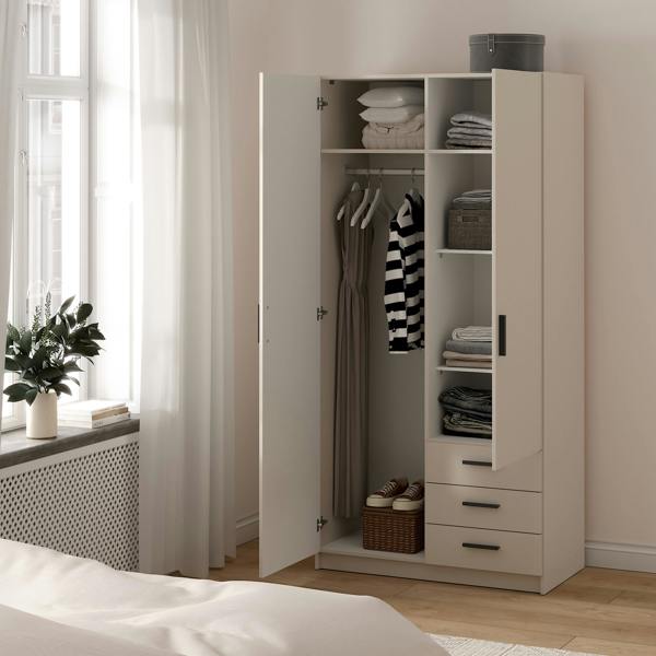 Furniture To Go Sprint Wardrobe with 2 Doors + 3 Drawers in Cashmere