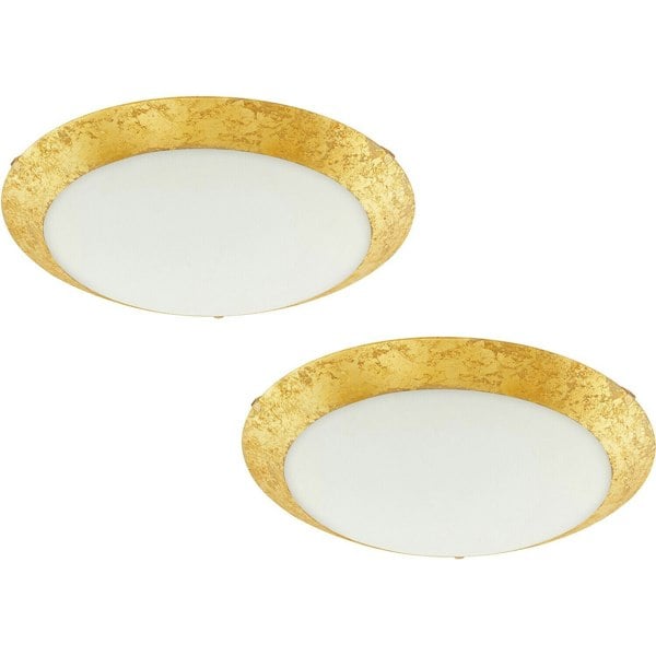 2 PACK Wall Flush Ceiling Light Colour White Shade White Gold Glass LED 16W Loops