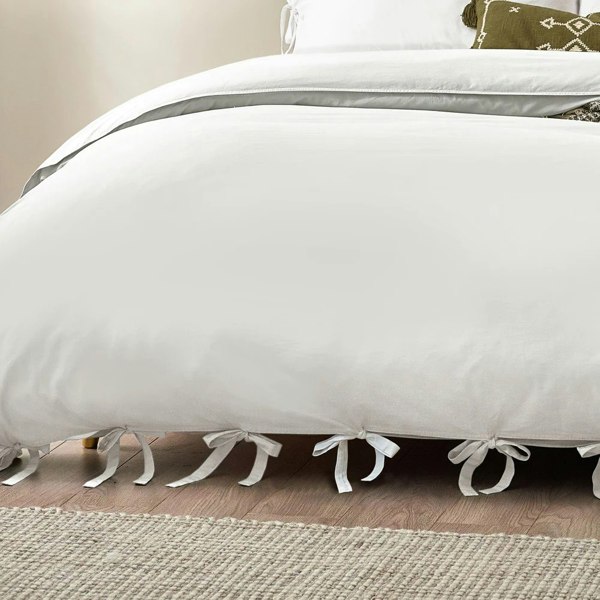 Yard Mallow Tie Detail Cotton Bow Duvet Cover Set - Warm White