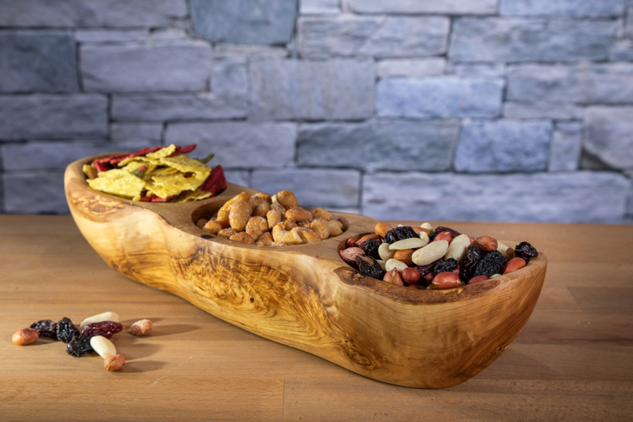 Verano Spanish Ceramics Olive Wood - 3 Section Snack Boat