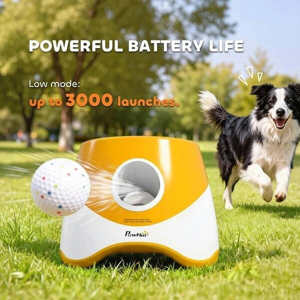 Automatic Dog Ball Launcher with 5 ETPU Balls 5.8 cm, 3 Distance Settings 6/10/14 m, Orange