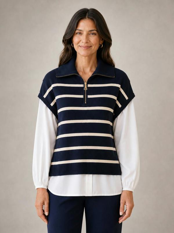 VIZ-A-VIZ Striped Mock Shirt Jumper