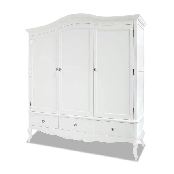 Statement Furniture Juliette Large 3 Door Wardrobe. French Style Triple Wardrobe with Crystal Handles