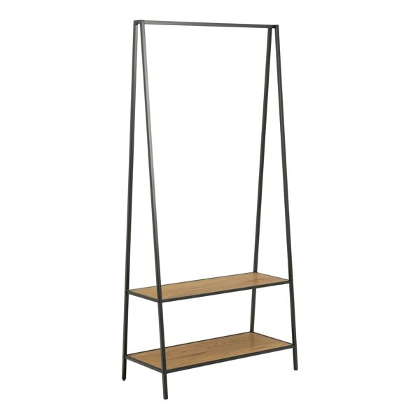 Furniture To Go Seaford Black Metal Clothes Rack with 2 Oak Shelves