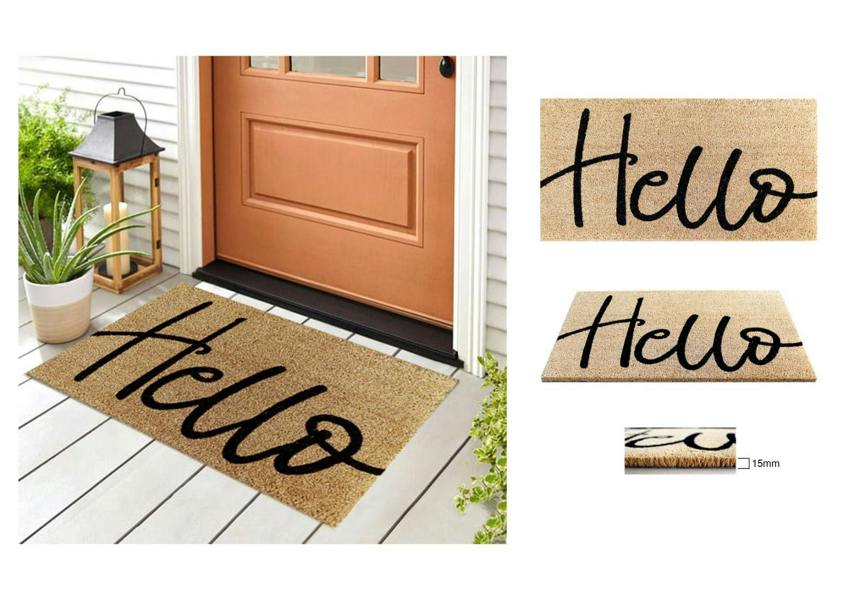 A.Unique Home 15mm Coir Doormat Non-Slip PVC Back - Hello 40x80cm