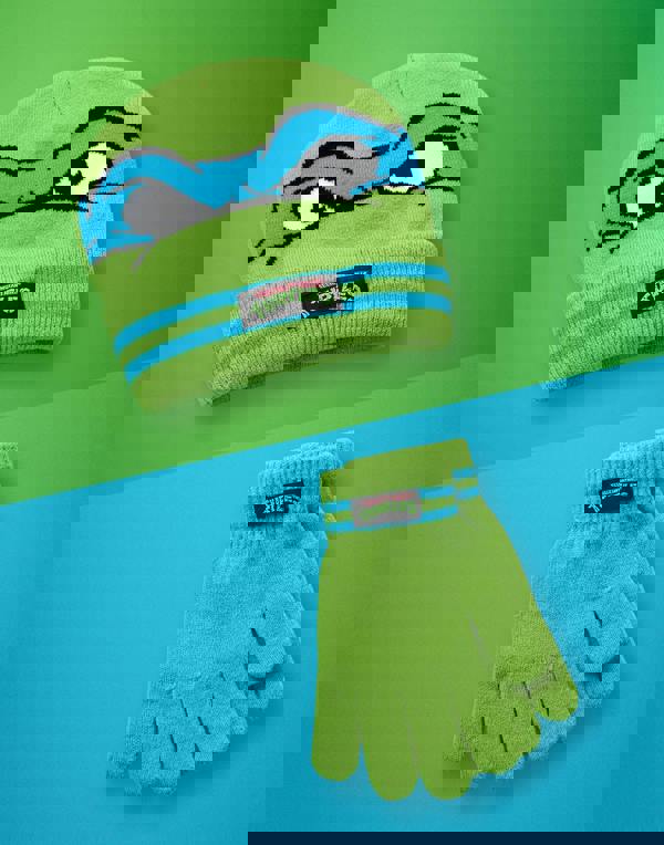 Teenage Mutant Ninja Turtles Boys Green Novelty Face Beanie and Gloves Set (One Size)