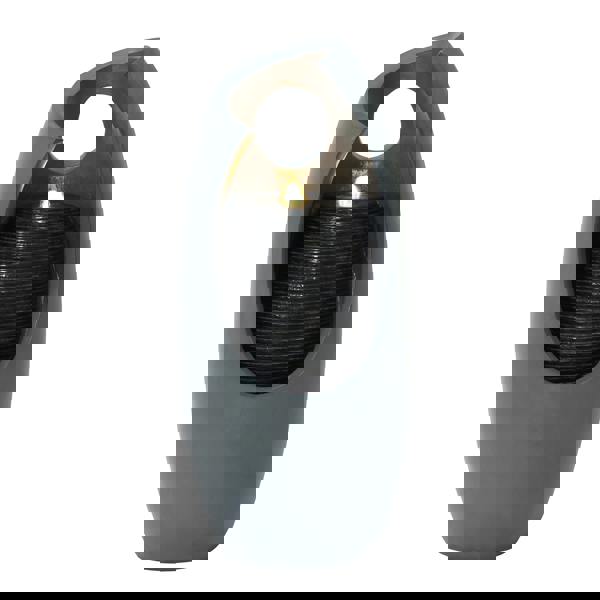 Sleek gray electric water feature with a modern design, featuring cascading water and a soft glow from an integrated light