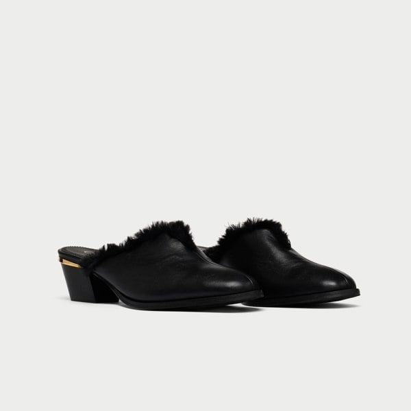 Calla Eden Shoes - Black Leather and Fur