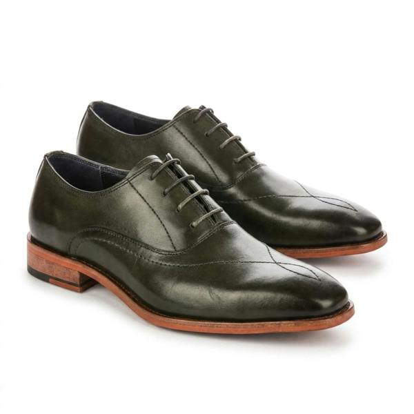 Justin Reess Jett - Men's Dark Green Cross-Stitch Toe Cap Oxford Shoes