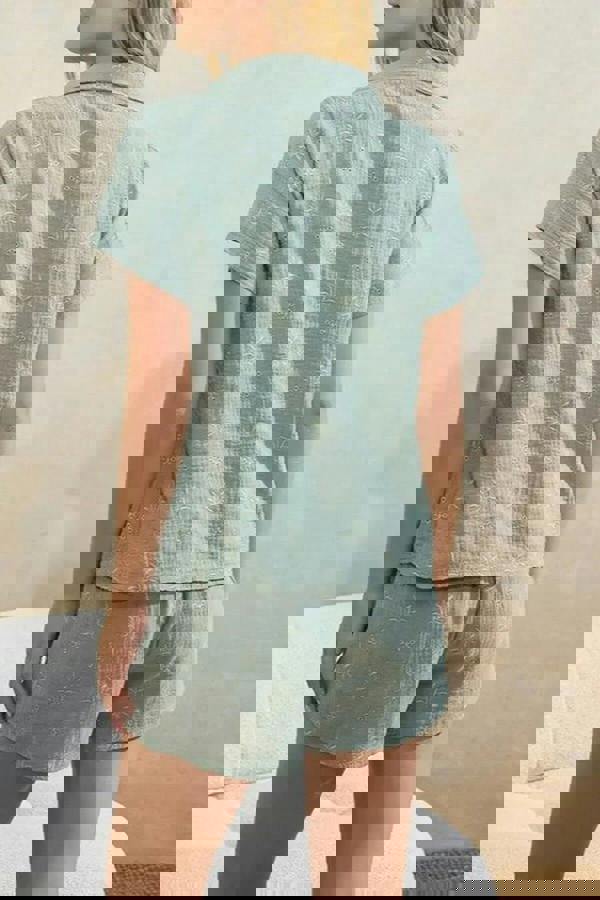 WOVCOR 2-Piece 100% Cotton Floral Embroidered Woven Pajama Set with Shorts