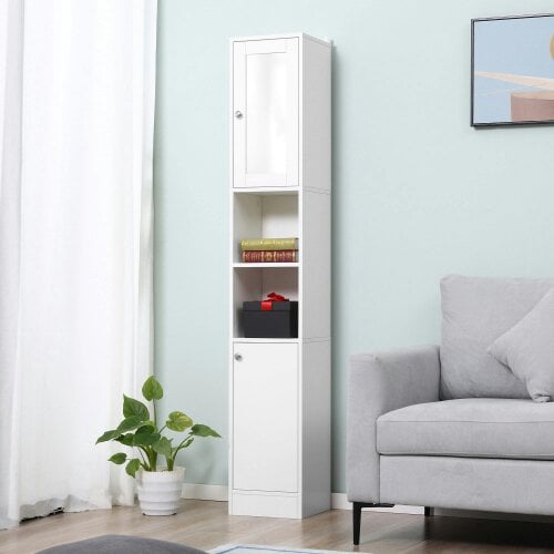 Wyld Haus Sokana Tall Bathroom Storage Cabinet With Mirror And Adjustable Shelving Freestanding White