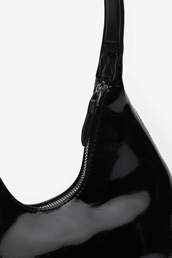 Where's That From Ecru Sleek Minimalist Hobo bag in Black Patent Faux Leather