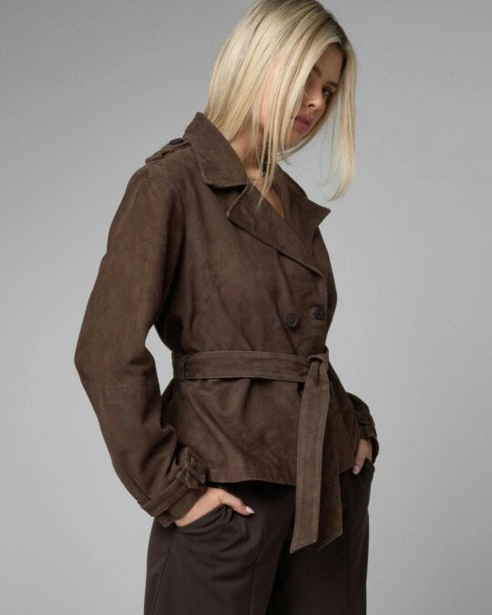 Barneys Originals Women's Cropped Real Suede Trench Coat