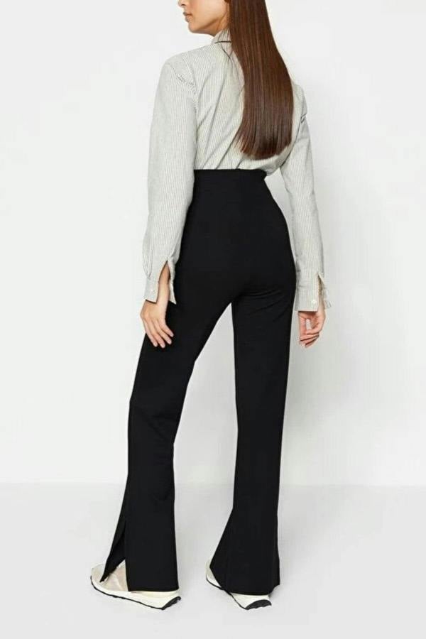 WOVCOR High Waist Flare Knit Trousers with Side Slits