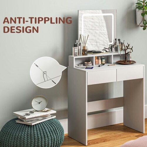 Wyld Haus Linora Roso White Dressing Table With LED Mirror And Built In Storage