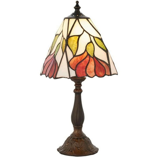 Tiffany Glass Floral Design Table Lamp - Dark Bronze Effect - Dimmable LED Lamp Loops