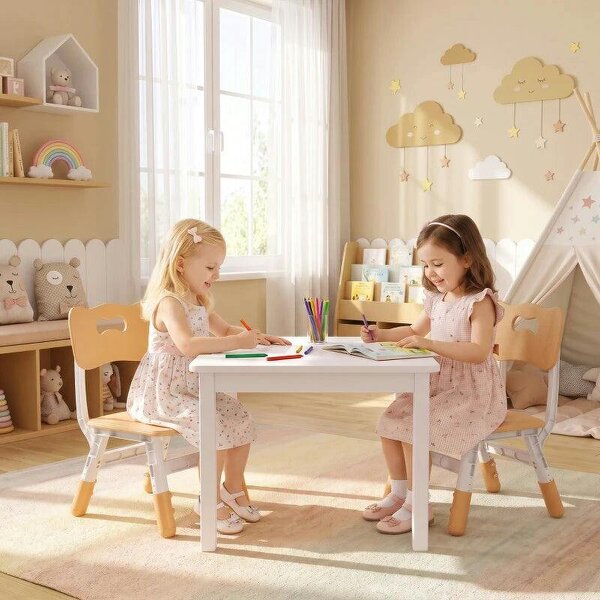 2 PCS Kids Desk Chairs, 3 Level Height Adjustable Children's Chairs with Backrest for 1.5-8 Years, Max Load 50KG, Brown
