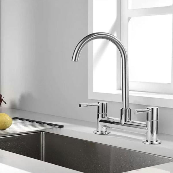 Havendro Modern Dual Lever Chrome Kitchen Sink Mixer Tap 2 Hole Deck Mounted Faucet